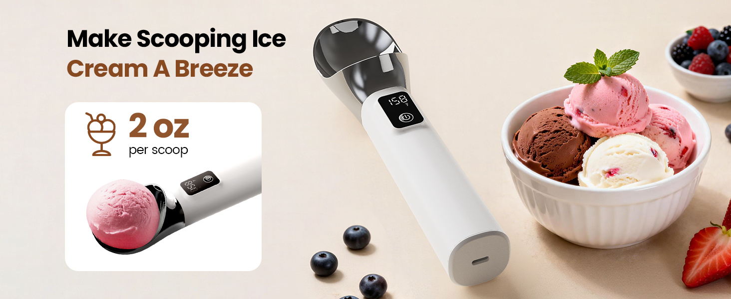 Heated Ice Cream Scoop Upgraded Version,Rechargeable Electric Ice Cream Scooper With Led Display And On/Off,5000mAh Battery,Heats To 158°F For Hard Ice Cream,Ip67 Waterproof,Gift