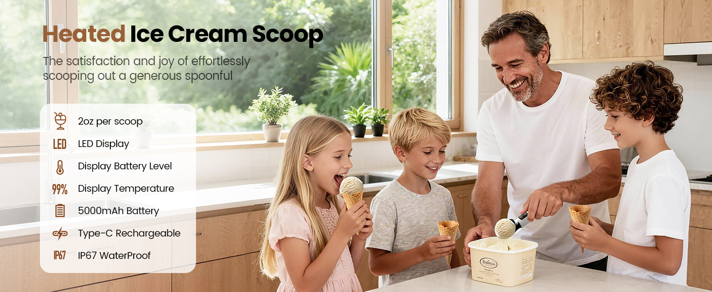 Heated Ice Cream Scoop Upgraded Version,Rechargeable Electric Ice Cream Scooper With Led Display And On/Off,5000mAh Battery,Heats To 158°F For Hard Ice Cream,Ip67 Waterproof,Gift