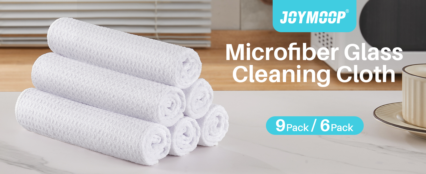 JOYMOOP Microfiber Waffle Weave Cleaning Cloth,Highly Absorbent Kitchen Towels,Quick Drying Lint Free Dish Towels for Kitchen,9 Pack,White,10 x 10 inch