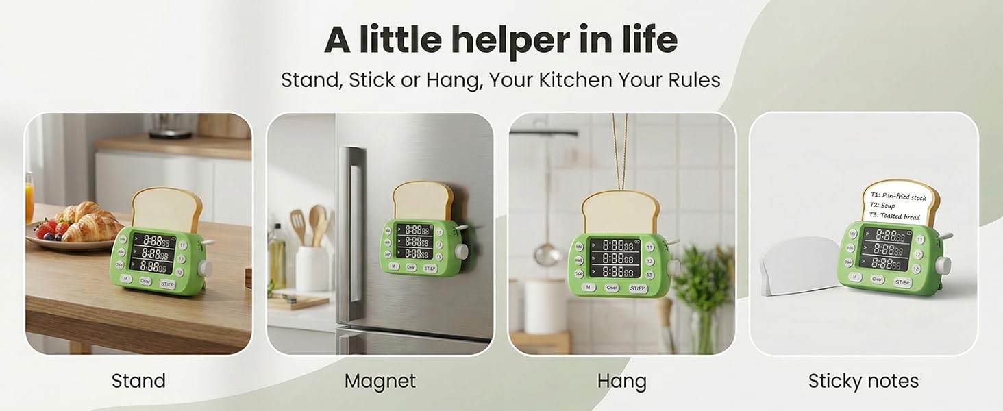Digital Kitchen Timer for Cooking - 3 Channel Countdown Timer and Stopwatch with Strong Magnets,Silent Mode, LED Display, Memory, Timers for Cooking, Oven, Egg, Baking, Grilling, Teaching