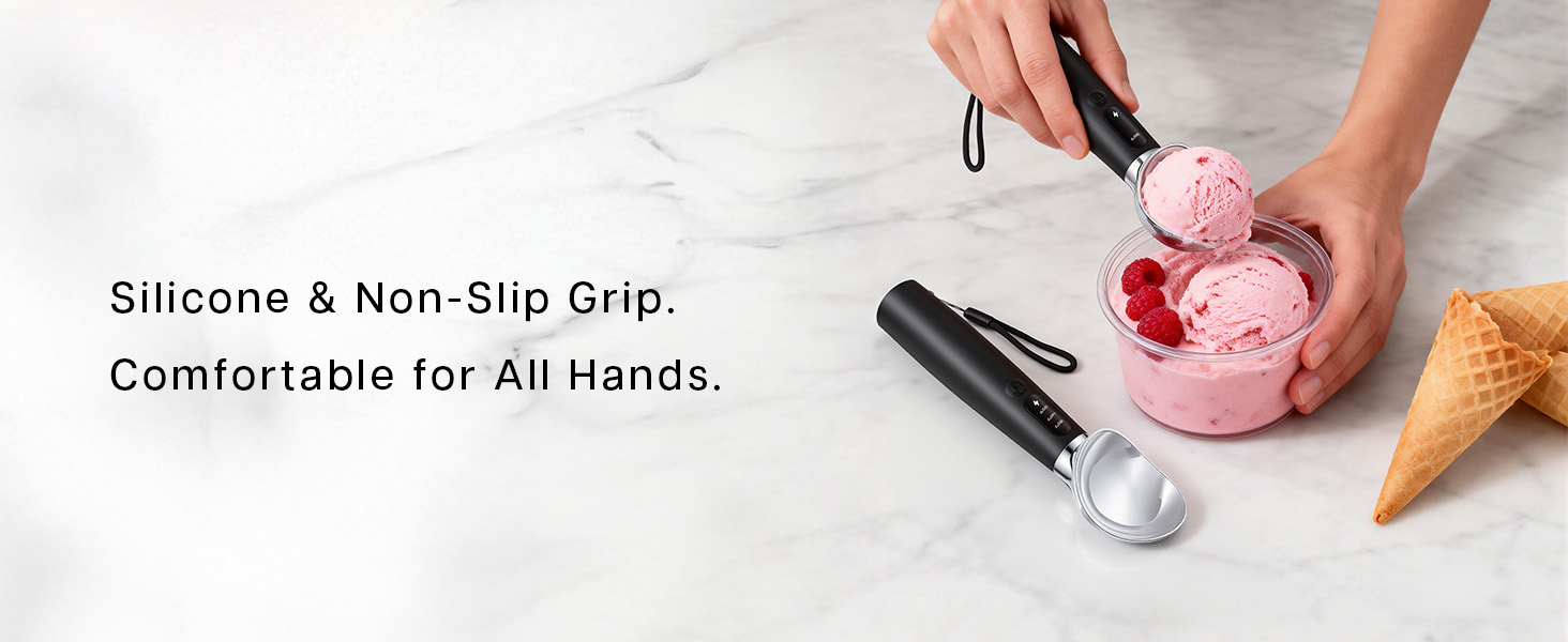 Heated Ice Cream Scoop Rechargeable with 3 Heat Levels 120–160°F, LED Display, 2600mAh Battery, Waterproof Metal Ice Cream Scoop for Hard Ice Cream & Desserts