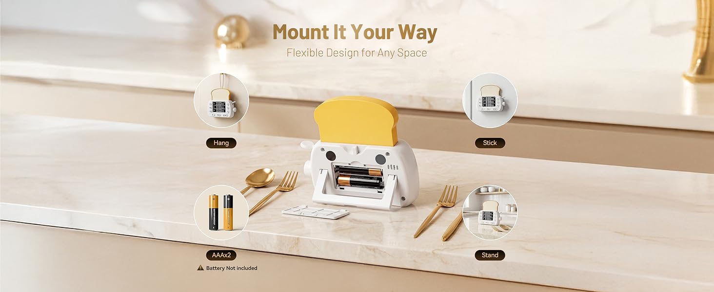 Digital Kitchen Timer for Cooking - 3-Channel Magnetic Countdown Timers with Memory Preset for Baking, Toaster, Eggs Includes Memo Notes (White)