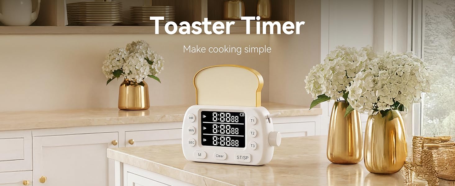 Digital Kitchen Timer for Cooking - 3-Channel Magnetic Countdown Timers with Memory Preset for Baking, Toaster, Eggs Includes Memo Notes (White)