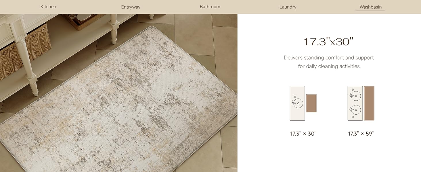 Kitchen Mats for Floor Set of 2 Anti Fatigue Waterproof Kitchen Rug Beige Grey Abstract Cushioned Non-Slip Kitchen Mats Comfort Standing Neutral Mat for Sink Laundry Office 17.3