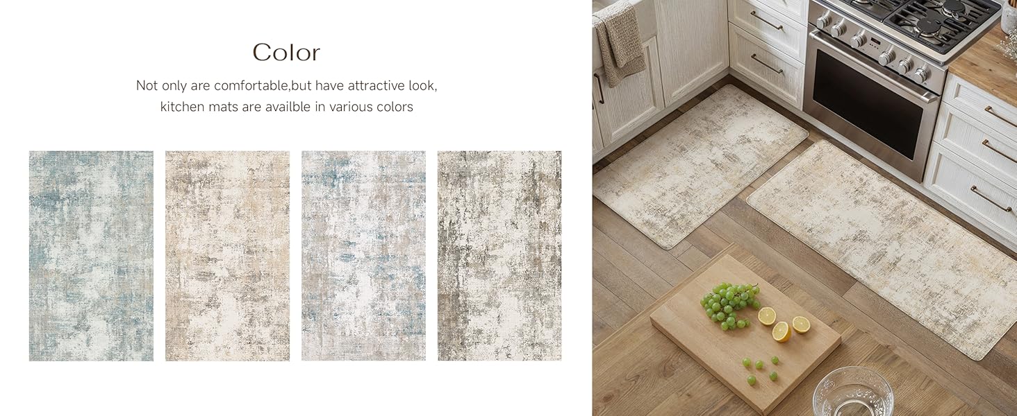 Kitchen Mats for Floor Set of 2 Anti Fatigue Waterproof Kitchen Rug Beige Grey Abstract Cushioned Non-Slip Kitchen Mats Comfort Standing Neutral Mat for Sink Laundry Office 17.3