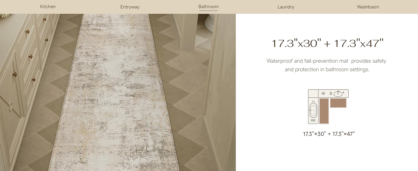 Kitchen Mats for Floor Set of 2 Anti Fatigue Waterproof Kitchen Rug Beige Grey Abstract Cushioned Non-Slip Kitchen Mats Comfort Standing Neutral Mat for Sink Laundry Office 17.3