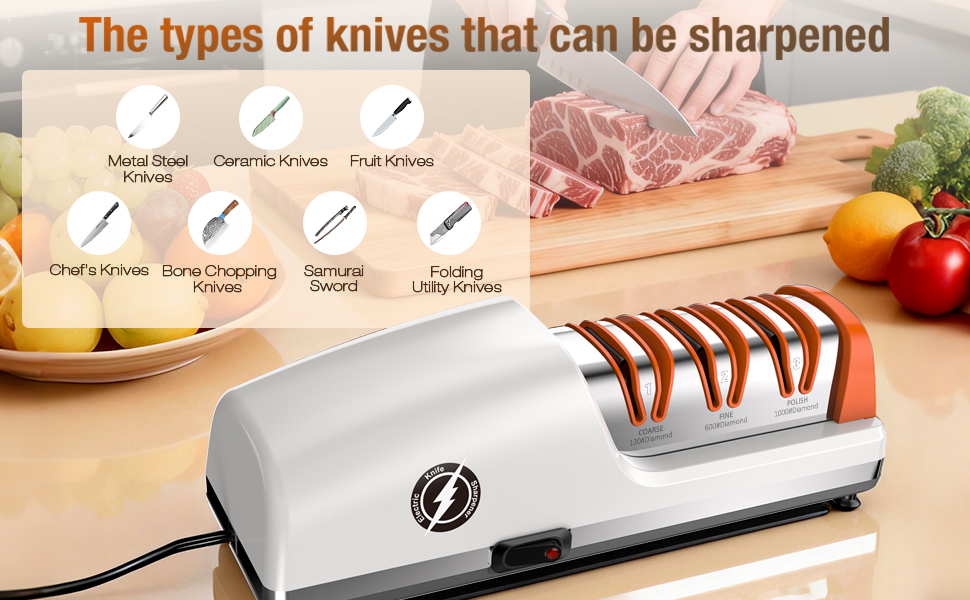 Replaceable Sharpener Electric Knife Sharpener, 3-Stage with 100% Diamond Abrasives & Precision Angle Guides, Kitchen Knife Sharpener with Sharpening and Polishing Function
