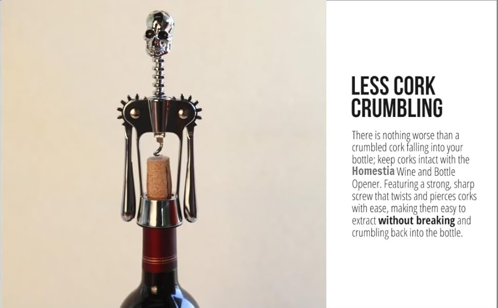 Homestia Silver Skull Skeleton Corkscrew Wine Bottle Opener - Gothnic Horror Lever Corkscrew - Unique Halloween Wine Accessory Gift for Men & Wine Lovers