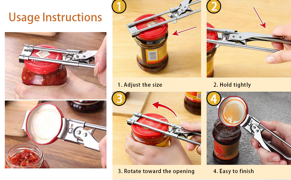 2PCS 2026 New Adjustable Stainless Steel Jar Opener, Upgrade Multifunctional Stainless Steel Can Opener, Jar Lid Gripper Bottle Opener Kitchen Accessories