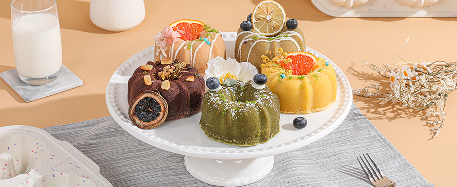 Jumbo Fluted Tube Pan with Metal Reinforced Frame, Silicone Nonstick Cake Molds 2Pcs for Chocoflan, Donuts, Cornbread, Brownies, BPA Free