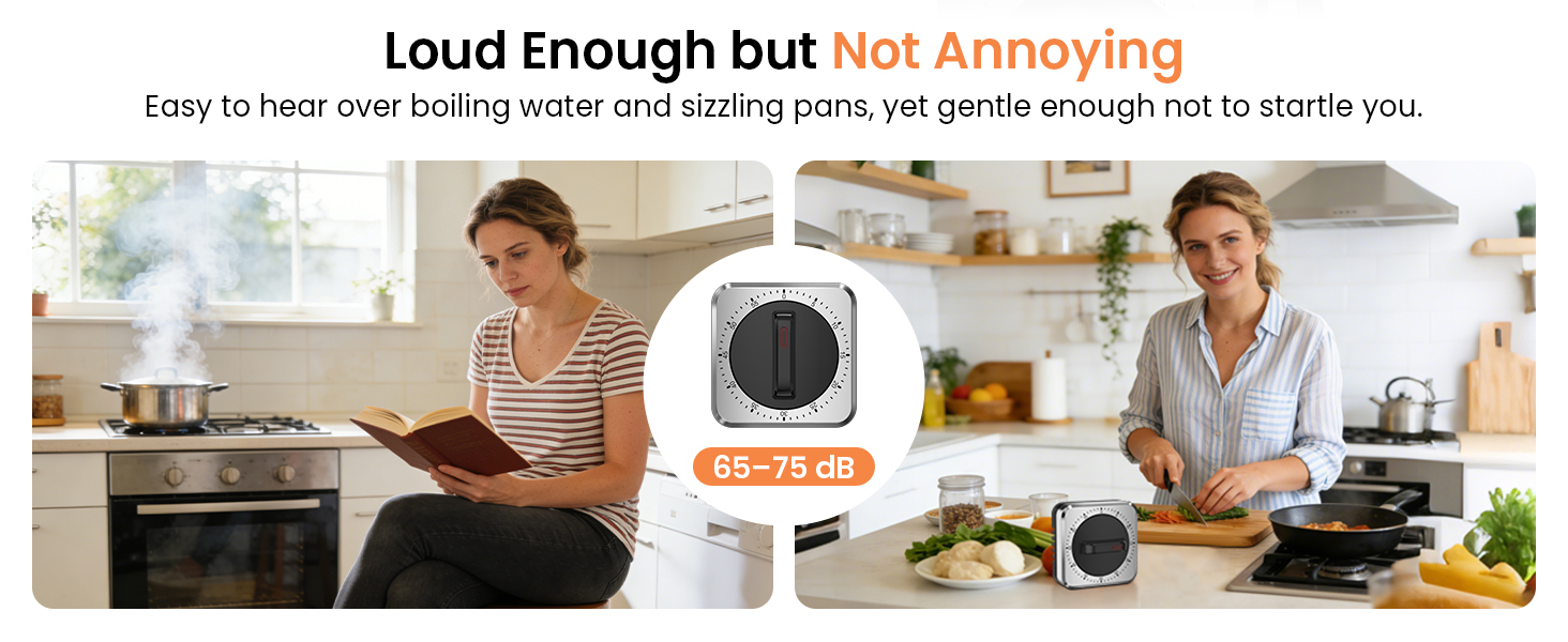 Mechanical Kitchen Timer with Magnet: Wind Up Cooking Timer Clock with Loud Alarm, Kitchen Timers for Cooking, No Battery Manual Food Timer for Baking, BBQ, Seniors & Daily Reminders