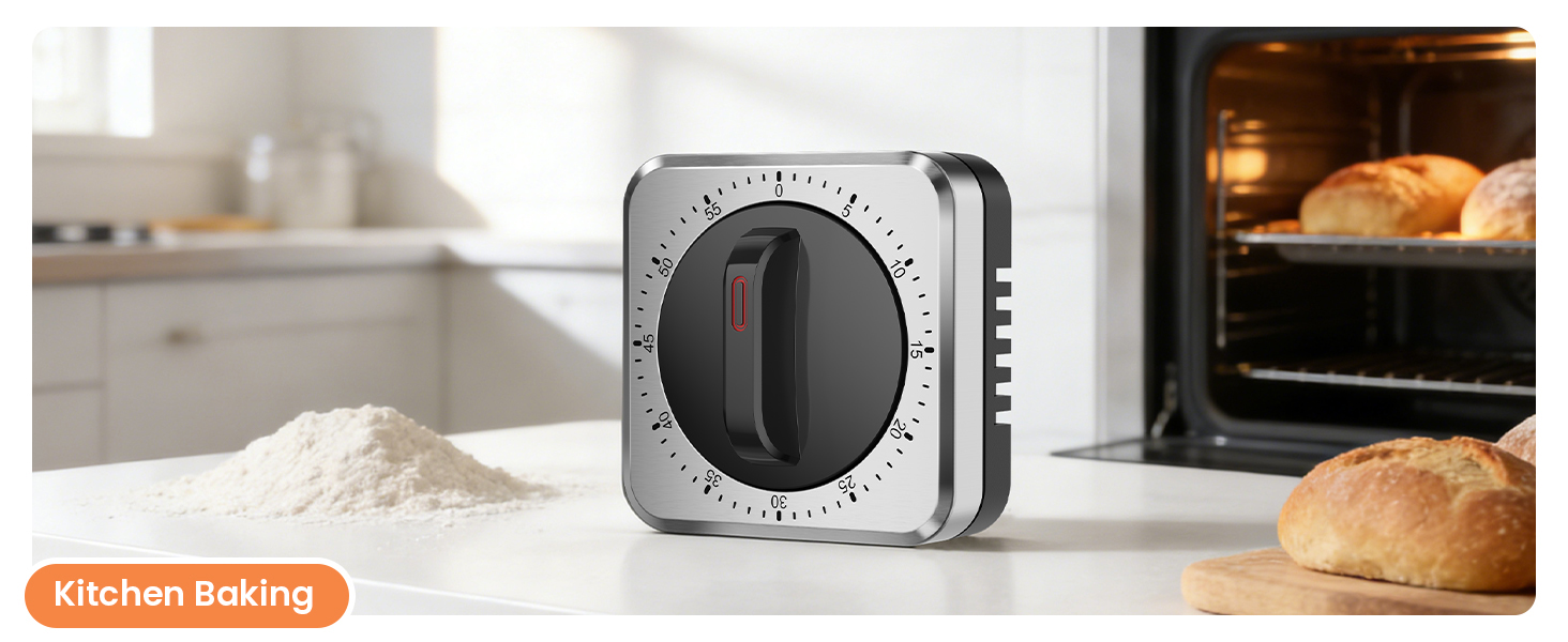 Mechanical Kitchen Timer with Magnet: Wind Up Cooking Timer Clock with Loud Alarm, Kitchen Timers for Cooking, No Battery Manual Food Timer for Baking, BBQ, Seniors & Daily Reminders