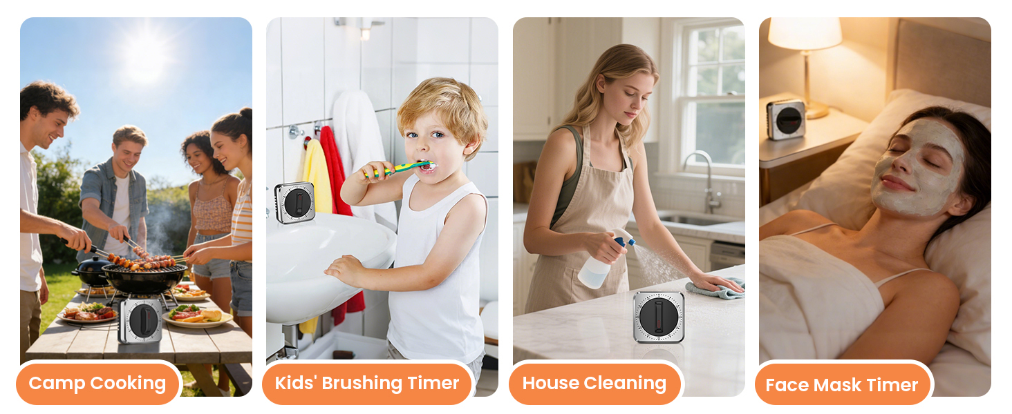 Mechanical Kitchen Timer with Magnet: Wind Up Cooking Timer Clock with Loud Alarm, Kitchen Timers for Cooking, No Battery Manual Food Timer for Baking, BBQ, Seniors & Daily Reminders