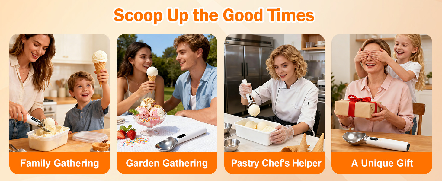 Heated Ice Cream Scoop - 3-Speed Electric Warming Scooper, Rechargeable USB-C Fast Charge with LED Display, IP67 Waterproof Head for Hard Ice Cream/Gelato, Easy to Clean - White