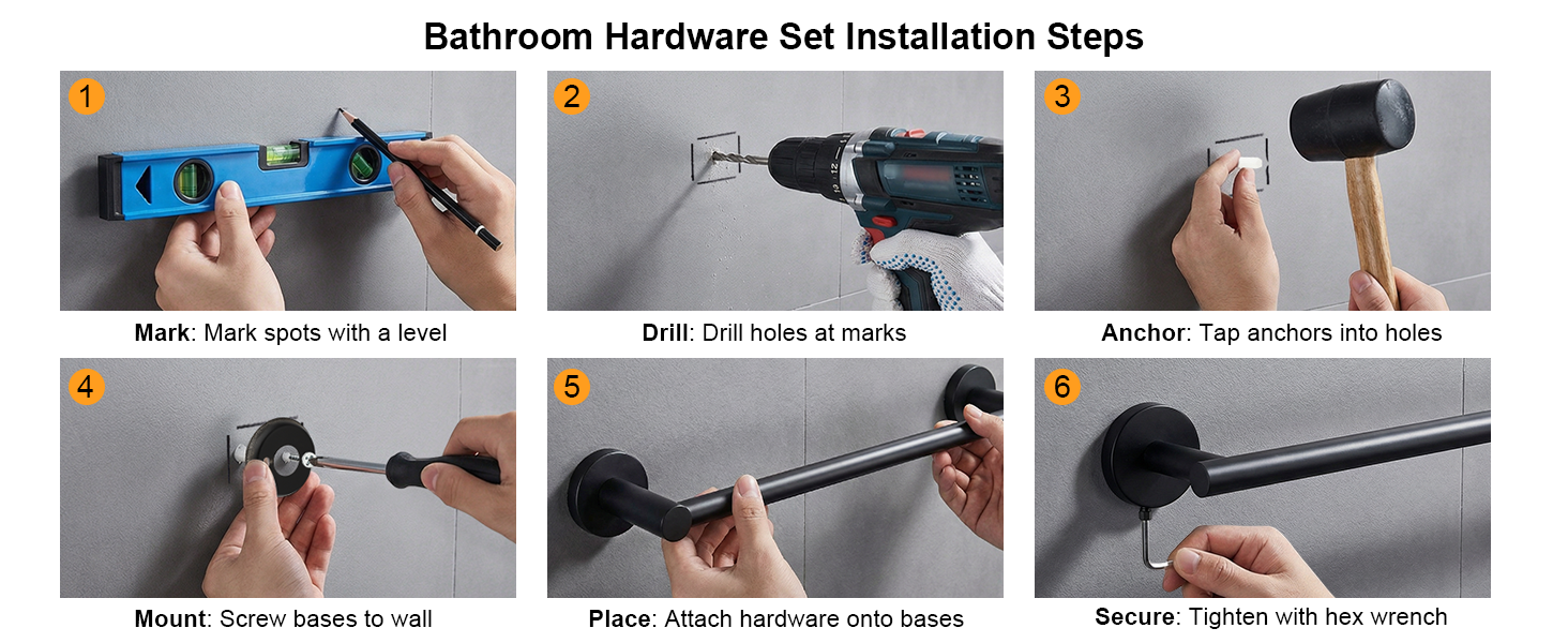 10-Pieces Matte Black Bathroom Accessories Set, 16 Inch Bath Towel Bar Set, SUS 304 Stainless Steel Hardware Set, Towel Racks, Hand Towel Holder, Black Shower Sets for Bathroom Decor Wall Mounted