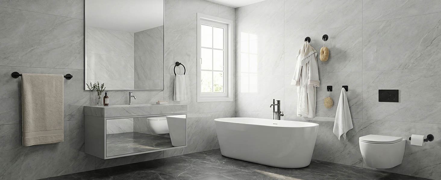 10-Pieces Matte Black Bathroom Accessories Set, 16 Inch Bath Towel Bar Set, SUS 304 Stainless Steel Hardware Set, Towel Racks, Hand Towel Holder, Black Shower Sets for Bathroom Decor Wall Mounted