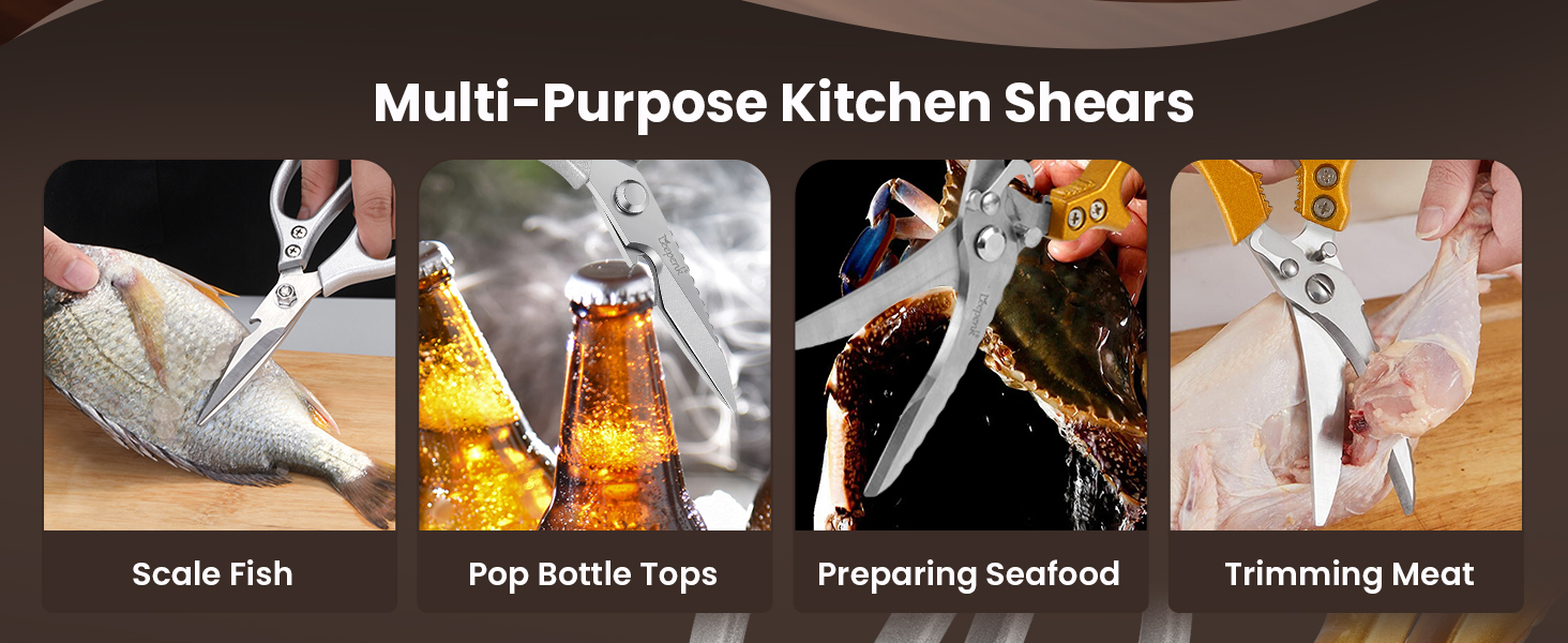 LEEPENK Kitchen Scissors All Purpose 2 Packs,Stainless Steel Kitchen Shear Dishwasher Safe,Heavy Duty Poultry Shears with Non-Slip Handle & Safety Lock,Cooking Scissor for Food