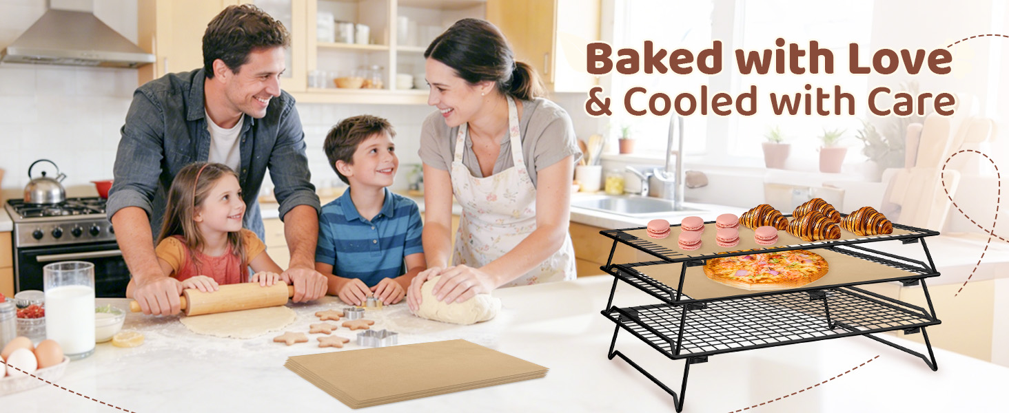 3 Tier Stackable Cooling Rack for Cooking and Baking, Wire Rack for Baking Sheet w/50 Parchment Papers, 13.4