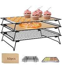 3 Tier Stackable Cooling Rack for Cooking and Baking, Wire Rack for Baking Sheet w/50 Parchment Papers, 13.4