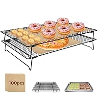 3 Tier Stackable Cooling Rack for Cooking and Baking, Wire Rack for Baking Sheet w/50 Parchment Papers, 13.4