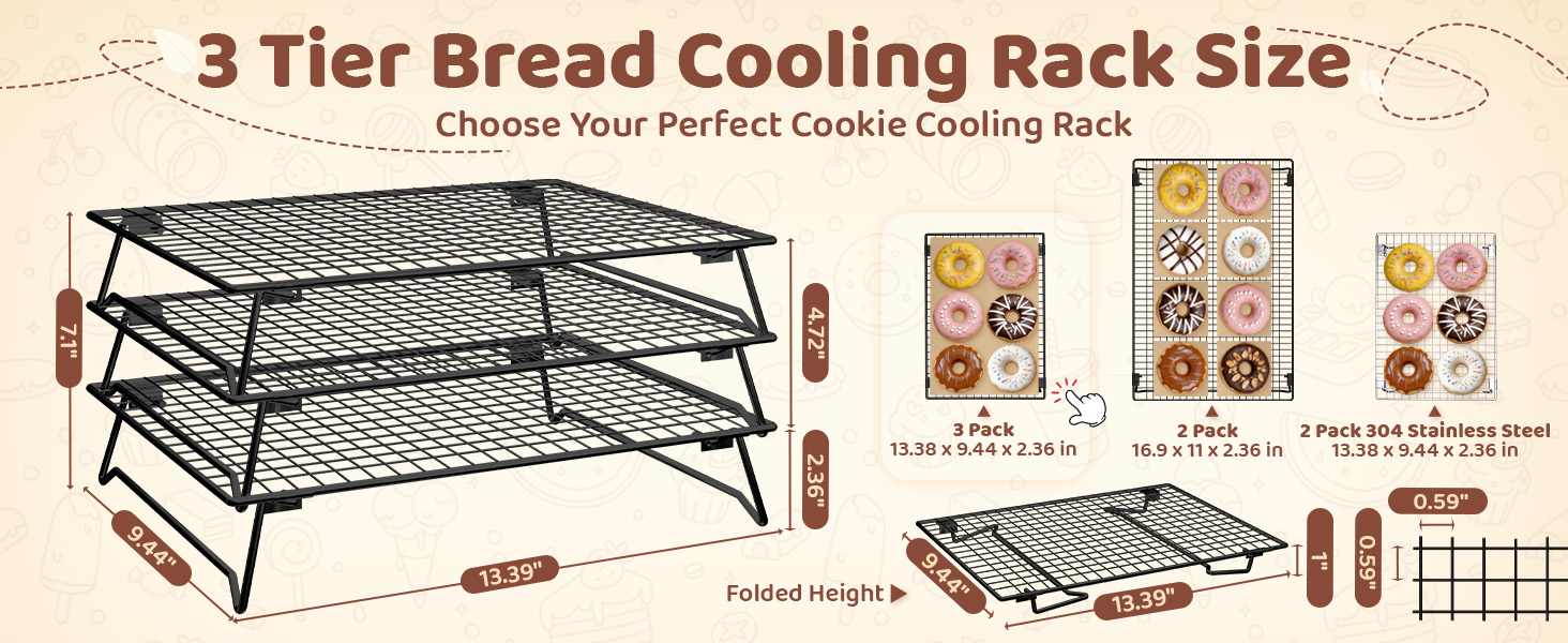 3 Tier Stackable Cooling Rack for Cooking and Baking, Wire Rack for Baking Sheet w/50 Parchment Papers, 13.4