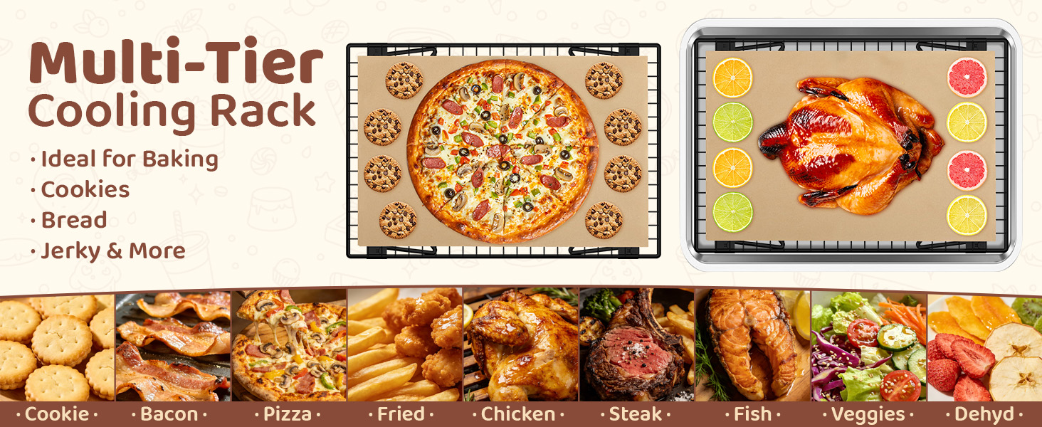 3 Tier Stackable Cooling Rack for Cooking and Baking, Wire Rack for Baking Sheet w/50 Parchment Papers, 13.4