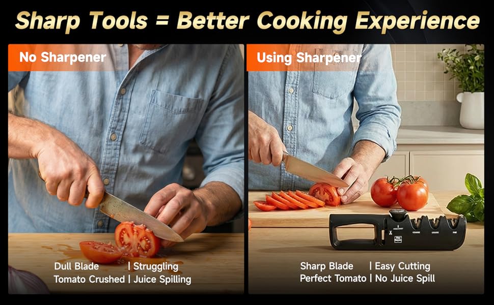 Knife Sharpener, 4-in-1 with Non-Slip Base and Adjustable Angle Guide, Perfect for Fruit Knives, Steel Knives & Scissors, Repair, Restore & Polish Blade (Black)