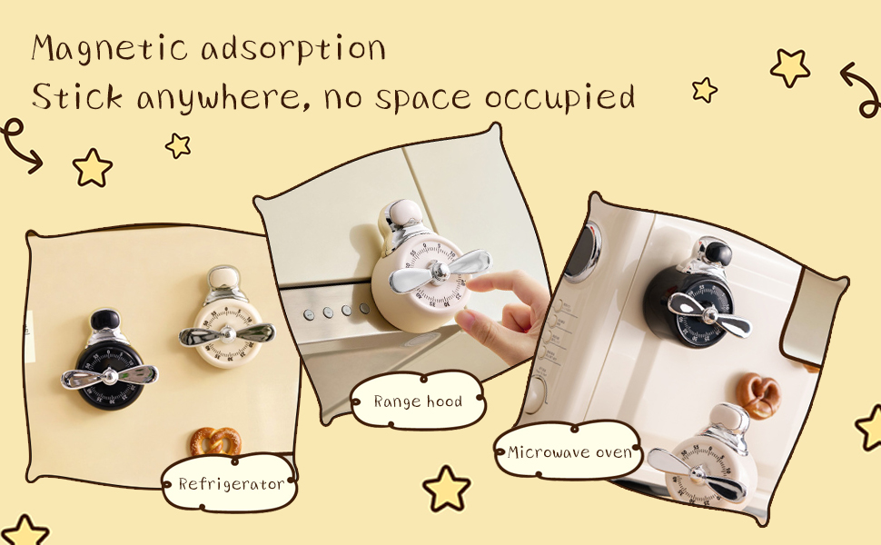 Magnetic Timer, Mechanical Kitchen Cooking Reminder & Student Time Manager, Self-Discipline Alarm Clock for Time Management, Fridge Magnet Timer for Home School Office (White)