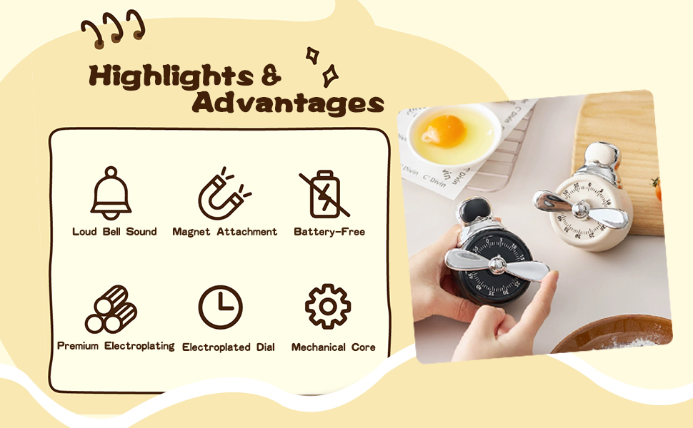 Magnetic Timer, Mechanical Kitchen Cooking Reminder & Student Time Manager, Self-Discipline Alarm Clock for Time Management, Fridge Magnet Timer for Home School Office (White)