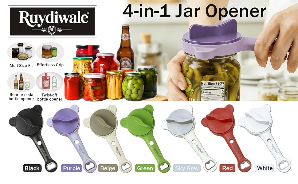 4-in-1 Jar Opener, Adjustable Jar Opener for Seniors, Kitchen Tool Designed Specifically for Seniors and Those with Limited Physical Strength, Suitable For Beer, Salad Dressing, Jar (Purple)