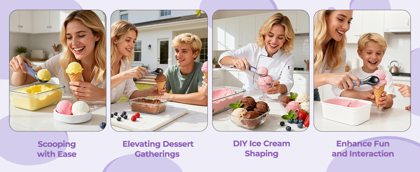 Heated Ice Cream Scoop with On/Off Switch, Electric Ice Cream Scooper for Hardened Ice Cream, Gelato, Sorbet, Melon, Waterproof IPX7, Handheld Heating Up to 160°F, Rechargeable with LED Display,Purple