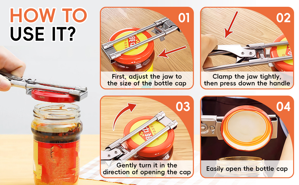 2 Pack Adjustable Stainless Steel Jar Opener for Seniors with Arthritis, Manual Lid Remover with Non-Slip Clamp, Easy Grip Bottle Opener Gadget for 0.8