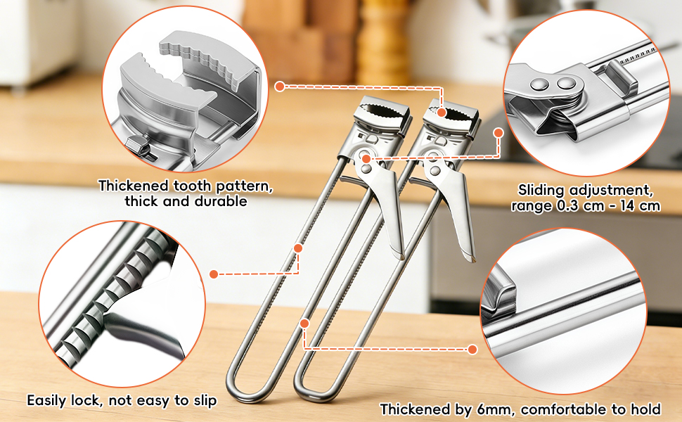 2 Pack Adjustable Stainless Steel Jar Opener for Seniors with Arthritis, Manual Lid Remover with Non-Slip Clamp, Easy Grip Bottle Opener Gadget for 0.8