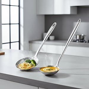 Stainless Steel Soup Ladle and Slotted Spoon Set - 15.8