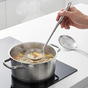 Stainless Steel Soup Ladle and Slotted Spoon Set - 15.8