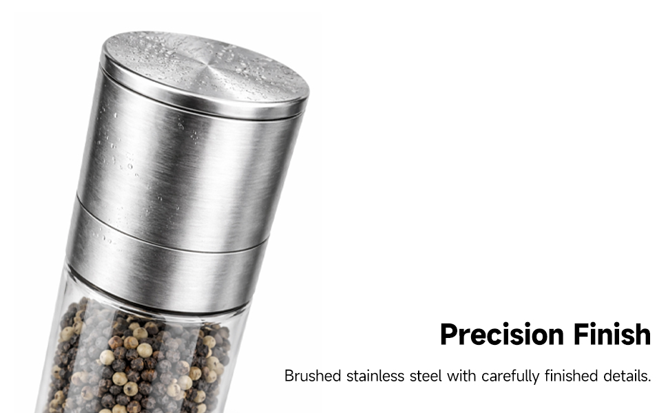 Professional Salt or Pepper Grinder– Stainless Steel Refillable Pepper Mill with Adjustable Coarseness, Ceramic Rotor, Reliable & Portable Design (1 Pack)