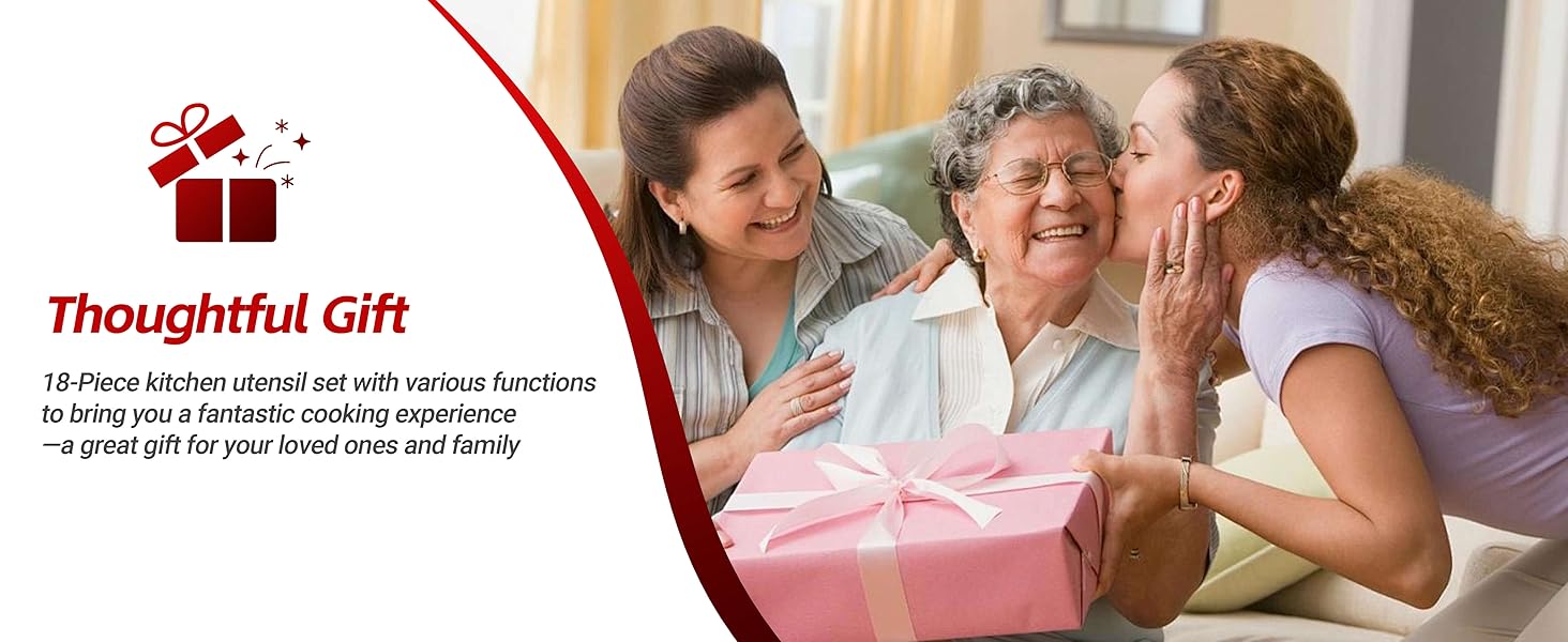 304 Stainless Steel Cooking Utensils Set - 18 PCS Long Metal Serving Utensils, Kitchen Tools - Whisk, Masher, Fork, Tongs, Solid/Slotted Spoon, Spatula, Turner, Ladle, Skimmer, Pasta, Large Spoon Set