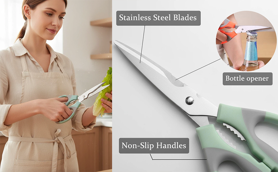 3 Pcs Kitchen Shears for Food, Multi-function Stainless Steel Kitchen Scissors Set, Food Cooking Scissors for Meat, Poultry, Herb, Seafood, Chicken, Fish, Dishwasher Safe