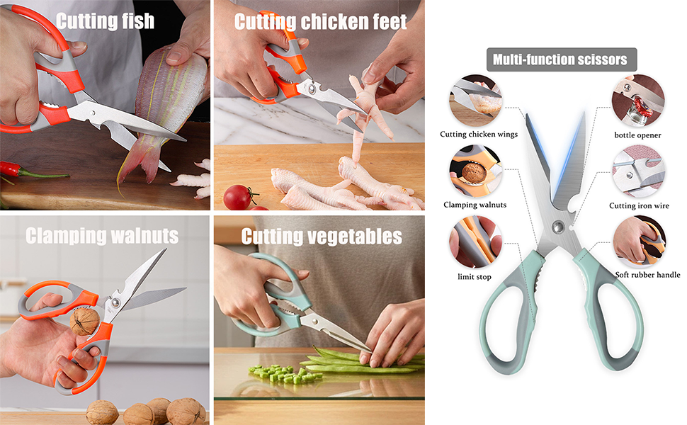 3 Pcs Kitchen Shears for Food, Multi-function Stainless Steel Kitchen Scissors Set, Food Cooking Scissors for Meat, Poultry, Herb, Seafood, Chicken, Fish, Dishwasher Safe
