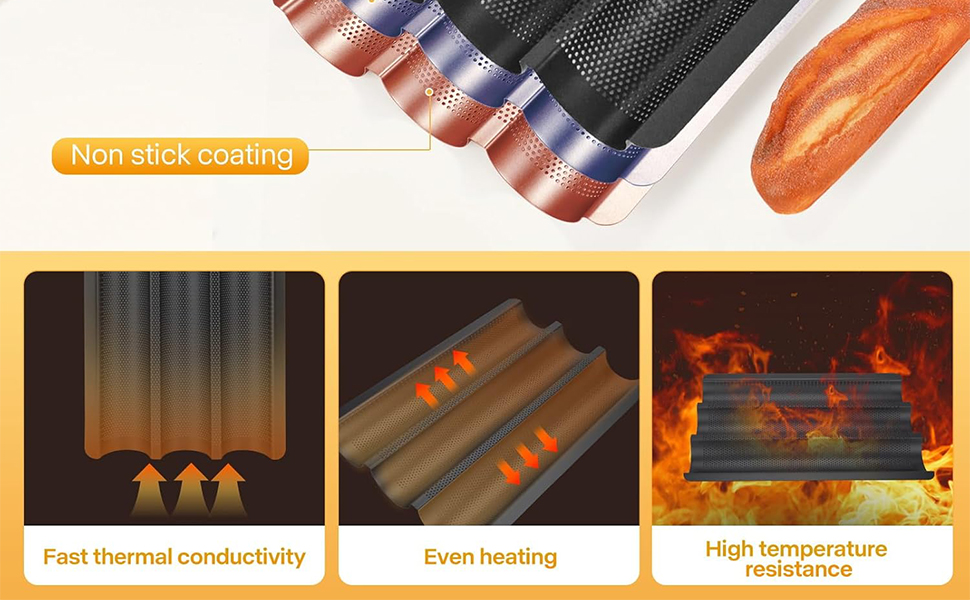 4-Slot French Baguett-e Pan Set, Non-Stick French Bread Baking Pan with Proofing Cloth and Stainless Steel Dough Cutter, Making Molds Home Baking Tools Kit for Homemade Bread (SIZE:15x13 Inch)