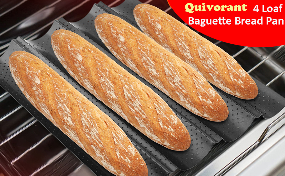 4-Slot French Baguett-e Pan Set, Non-Stick French Bread Baking Pan with Proofing Cloth and Stainless Steel Dough Cutter, Making Molds Home Baking Tools Kit for Homemade Bread (SIZE:15x13 Inch)