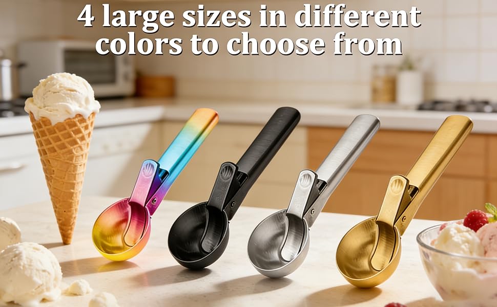 Large Ice cream scoop, a portable stainless steel ice cream scoop with trigger device and comfortable handle, suitable for DIY mixed ice cream, fruits, frozen yogurt, etc. (1pcs Large silvery)