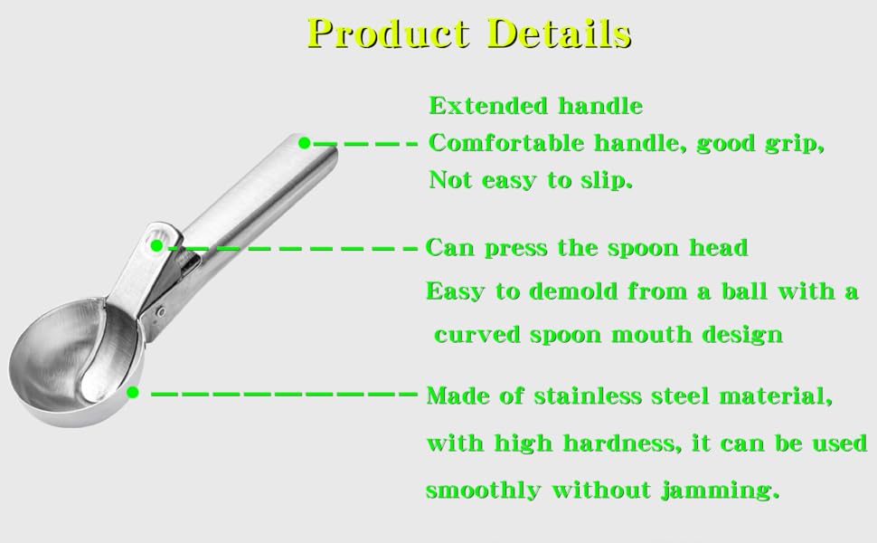 Large Ice cream scoop, a portable stainless steel ice cream scoop with trigger device and comfortable handle, suitable for DIY mixed ice cream, fruits, frozen yogurt, etc. (1pcs Large silvery)