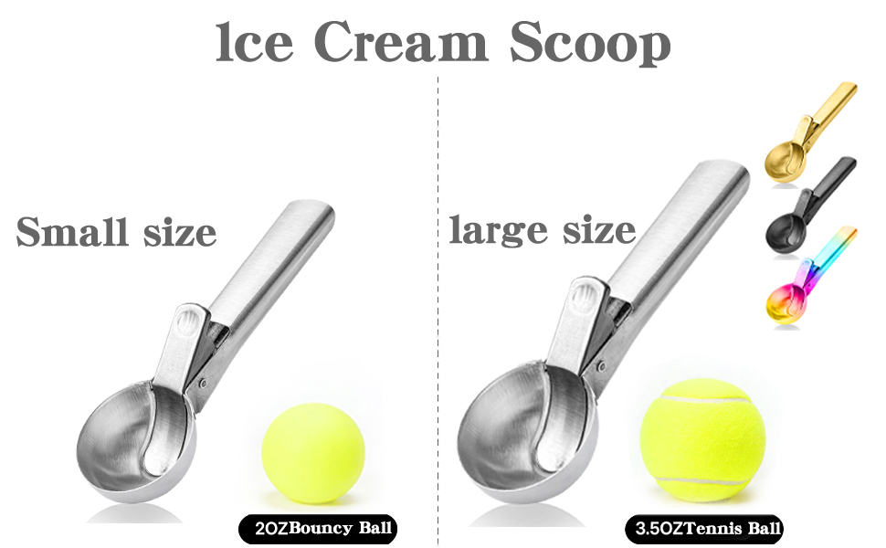 Large Ice cream scoop, a portable stainless steel ice cream scoop with trigger device and comfortable handle, suitable for DIY mixed ice cream, fruits, frozen yogurt, etc. (1pcs Large silvery)