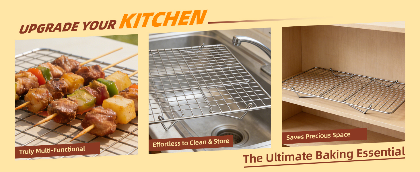 Cooling Rack, 3 Tier Stackable Cooling Racks for Cooking Baking Roasting, Multi-Level Collapsible Cookie Rack for Cakes, Oven Safe & Easy Clean (Silver, 3-Tier)