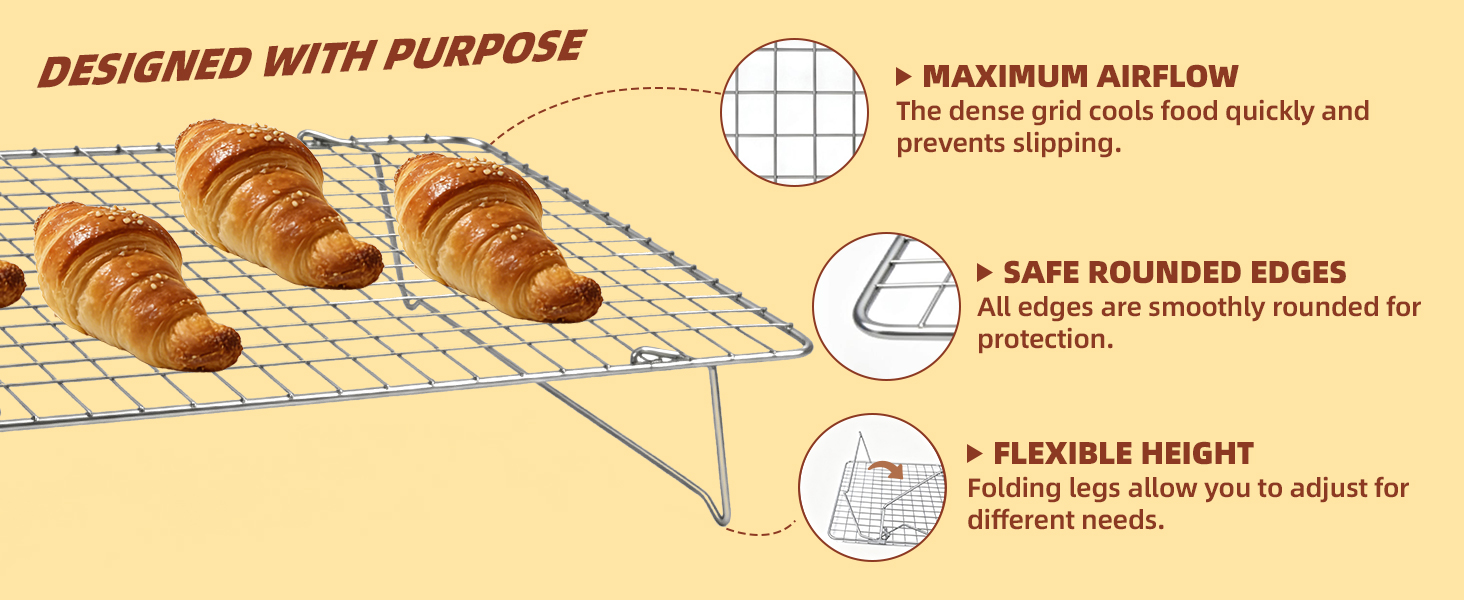Cooling Rack, 3 Tier Stackable Cooling Racks for Cooking Baking Roasting, Multi-Level Collapsible Cookie Rack for Cakes, Oven Safe & Easy Clean (Silver, 3-Tier)