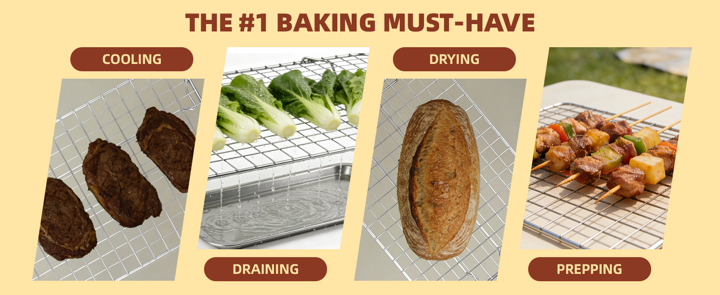 Cooling Rack, 3 Tier Stackable Cooling Racks for Cooking Baking Roasting, Multi-Level Collapsible Cookie Rack for Cakes, Oven Safe & Easy Clean (Silver, 3-Tier)