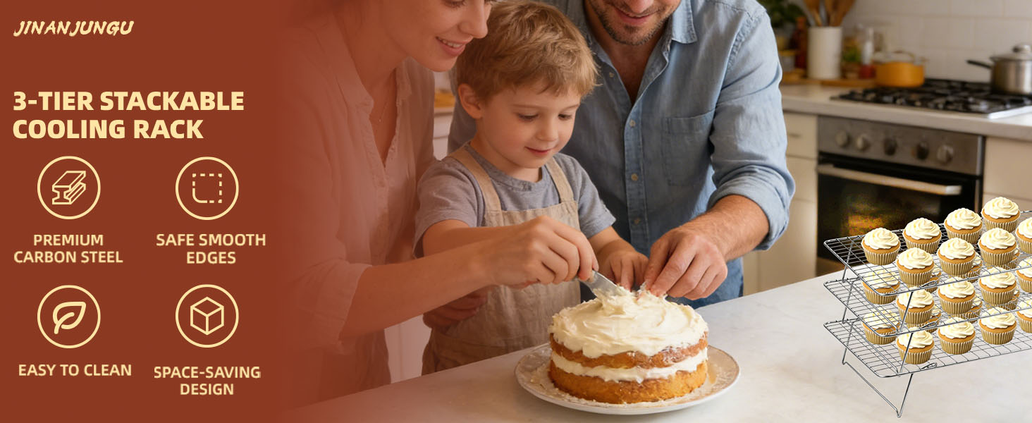 Cooling Rack, 3 Tier Stackable Cooling Racks for Cooking Baking Roasting, Multi-Level Collapsible Cookie Rack for Cakes, Oven Safe & Easy Clean (Silver, 3-Tier)