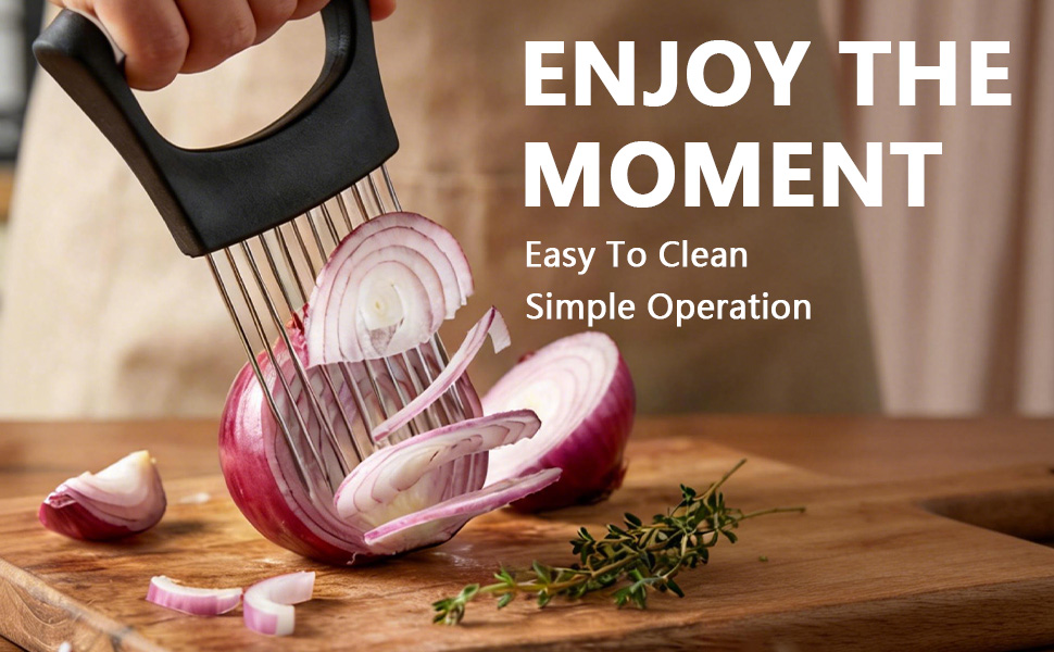 2 PCS Onion Holder for Slicing, Stainless Steel Vegetable Fruit Cutter Chopper, Multi-use Kitchen Slicer Assistant Tool for Onion Tomato Avocado Potato Egg Lemon Meat, Blue & Black