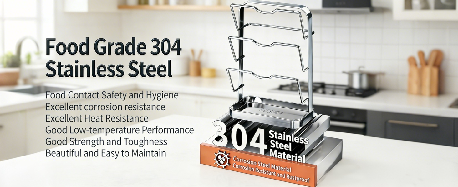 304 Stainless Steel Pot Lid Holder, Kitchen Pot Lid Storage Rack/Pot Lid Organizer, Spoon and Lid Rest for Stove Top/Countertop, Multi-Functional Utensil Rest (2 levels)